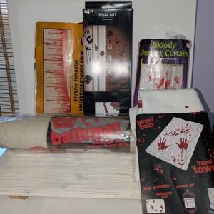 Halloween Bloody Crime Scene Accessories Decor Set Towel,Bathmat, Wall Art